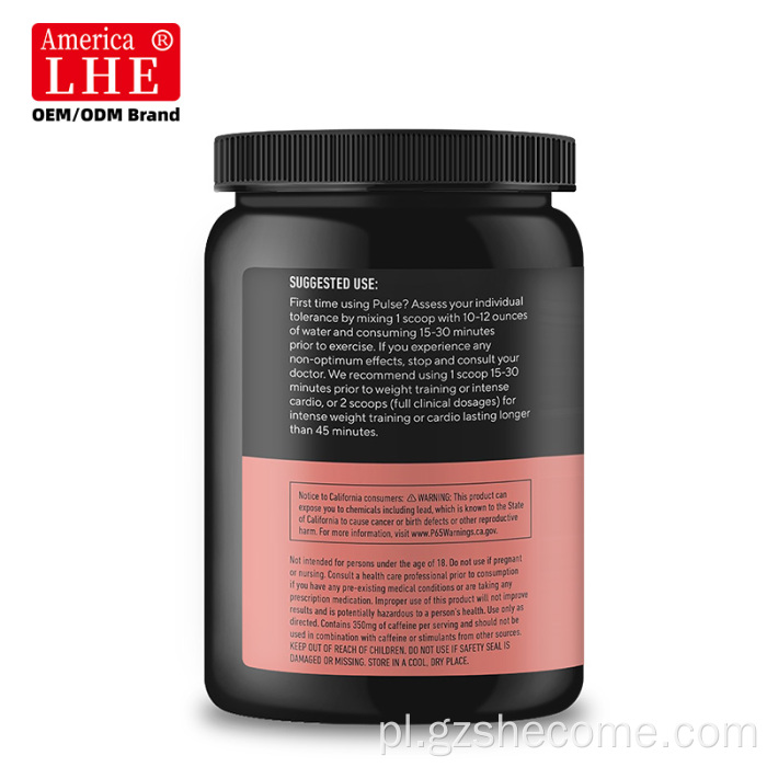 Wsparcie suplementu przed treningiem Zwiększa energię